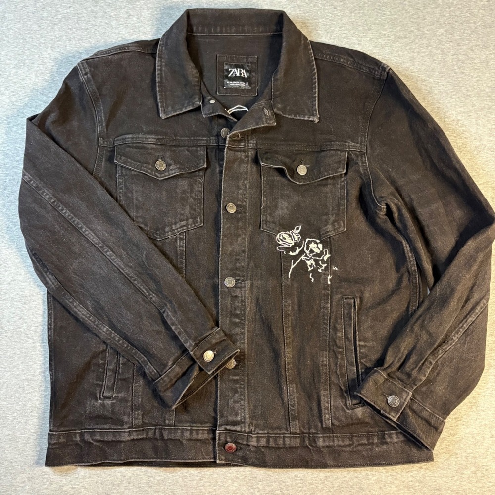 Zara "Good State of Being" Black Denim Jacket - Men's XXL / Unisex Oversized